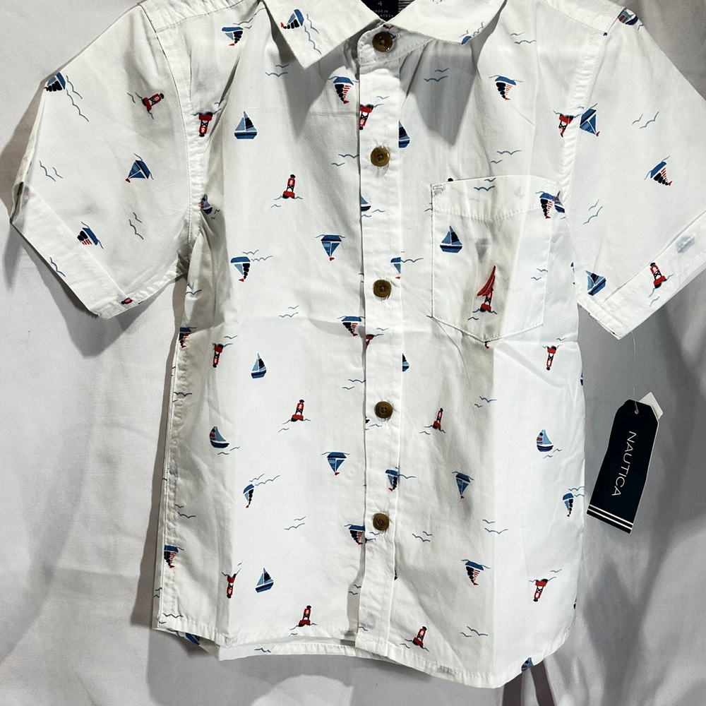 Nautica Kids White Button Down Shirt with Nautical Accents